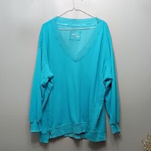 Aerie Ocean Blue Boxy Everyday V Neck Sweatshirt SZ Med
